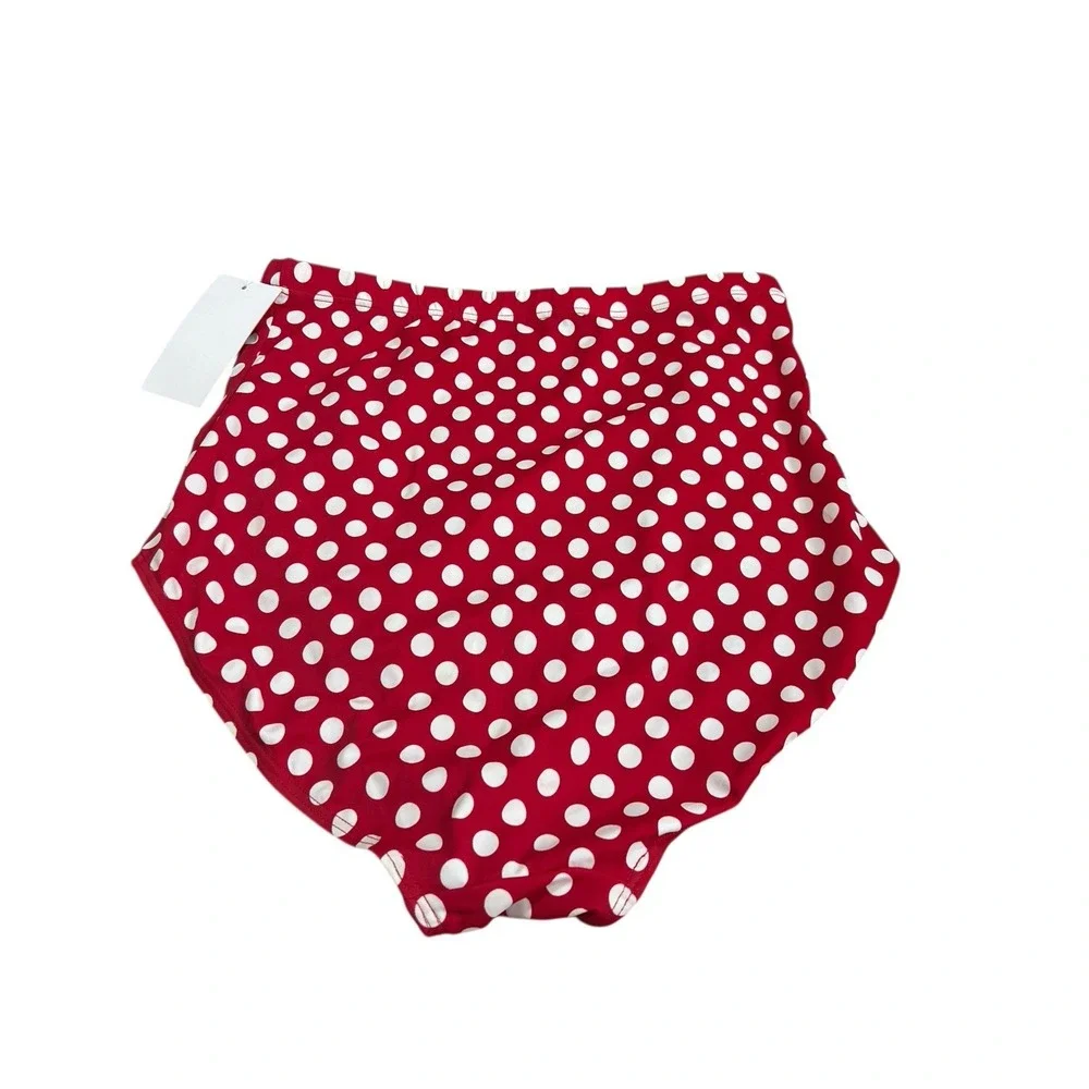 NWT Swimsuits For All‎ Red & White Poka Dots sz 14 Bikini Bottom High Waist